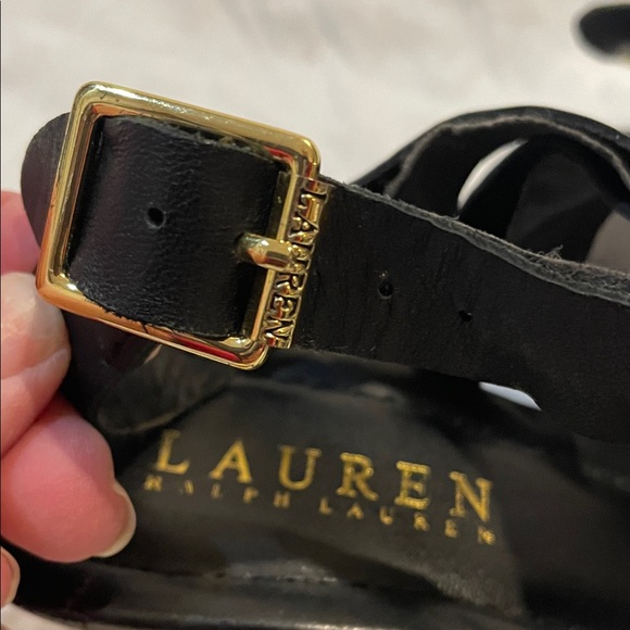 Ralph Lauren Linda Leather Heeled wedge Sandals Black Size 6B. Strappy spring - Picture 3 of 10